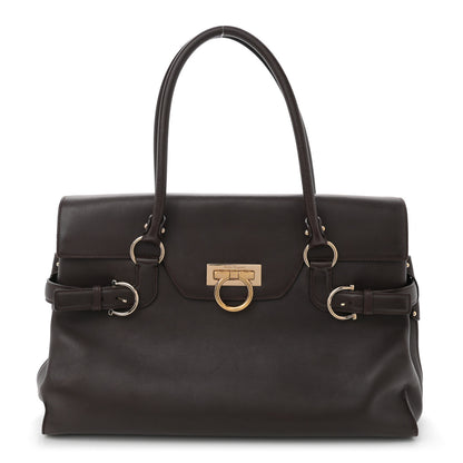 Salvatore Ferragamo Calfskin Gancini Top Handle Satchel Brown 1 of 12