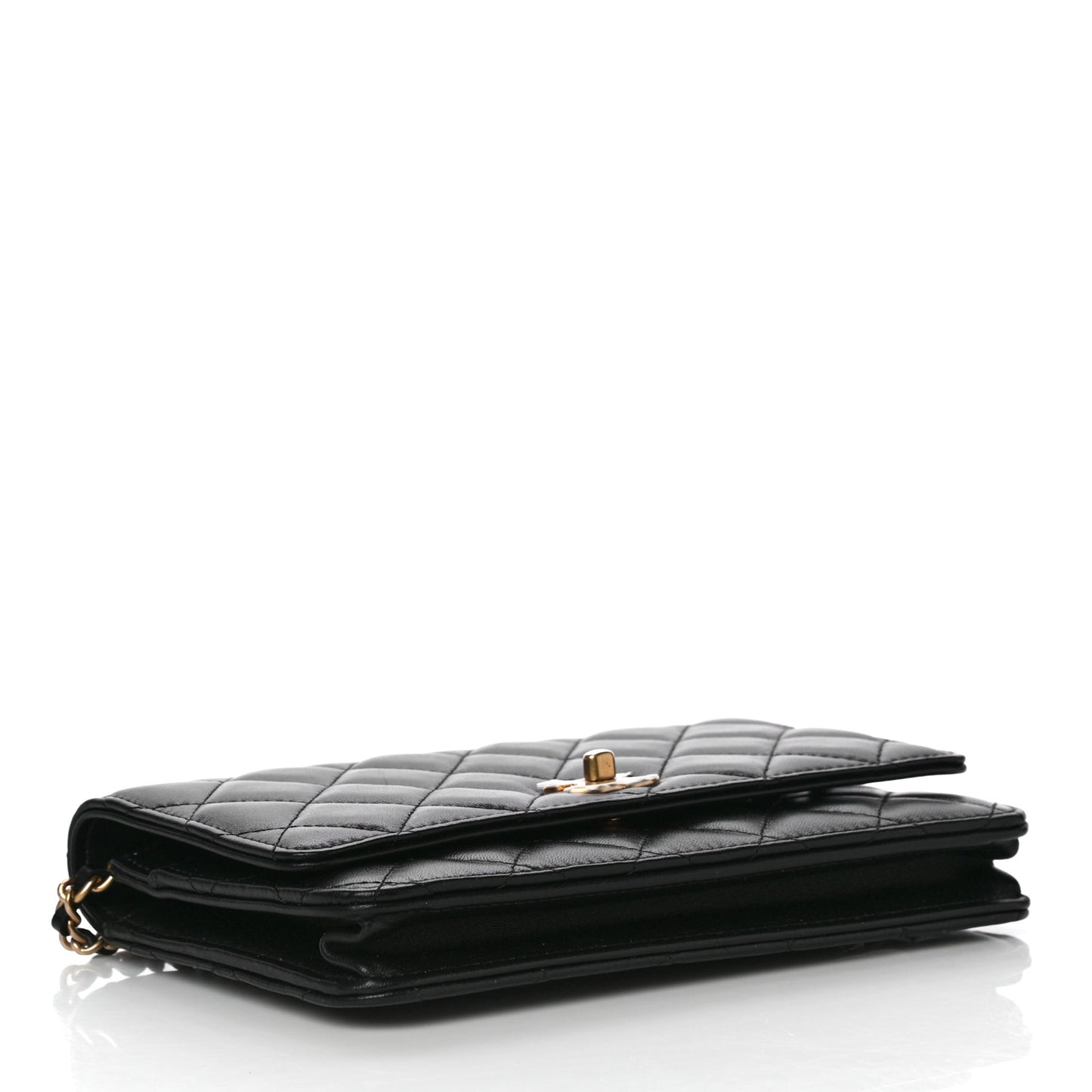 Lambskin Quilted CC Pearl Crush Wallet on Chain WOC Black