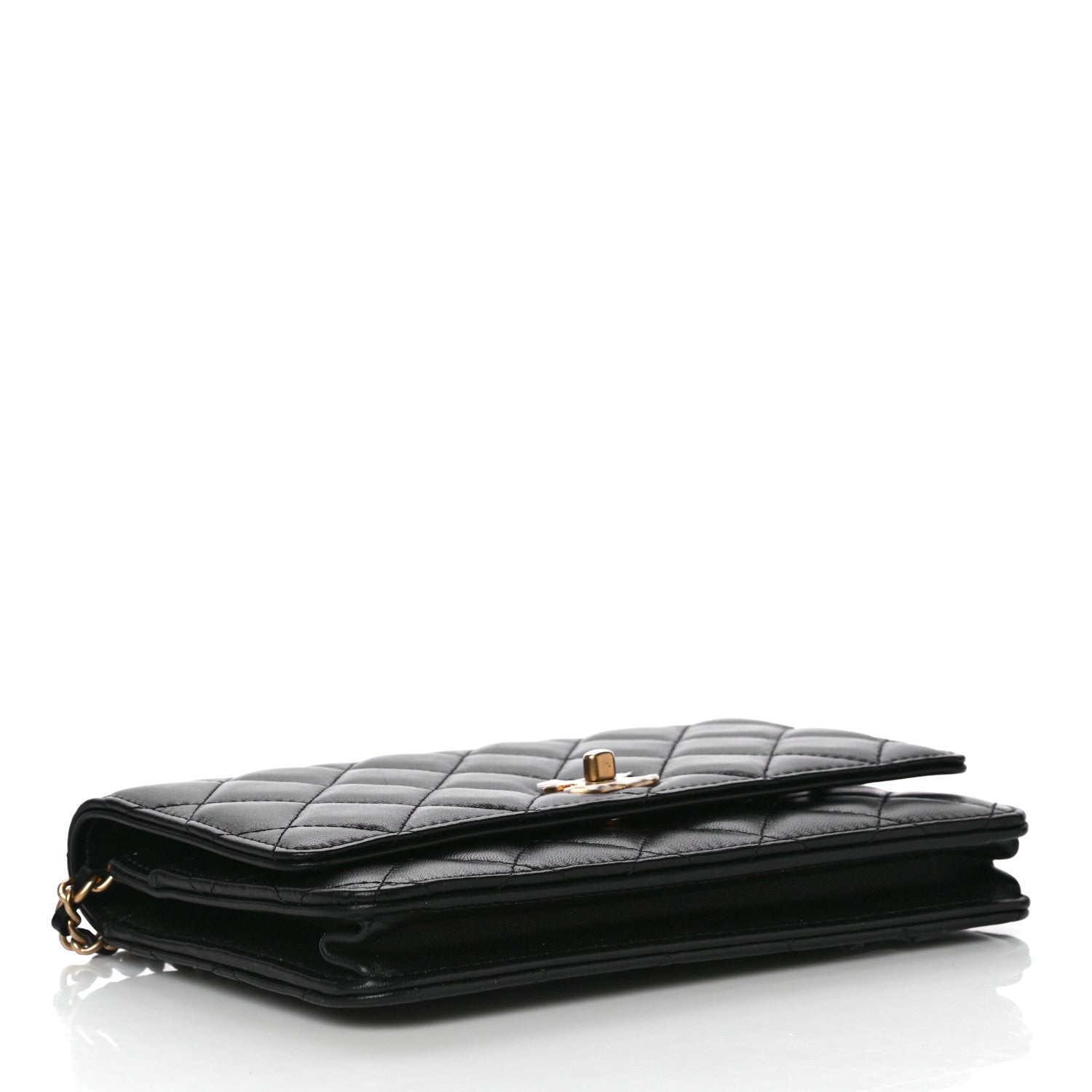 Chanel Lambskin Quilted CC Pearl Crush Wallet on Chain WOC Black 4 of 12