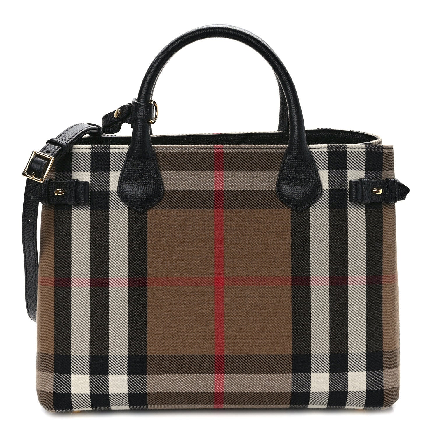 Burberry House Check Grainy Calfskin Medium Banner Tote Black 1 of 10