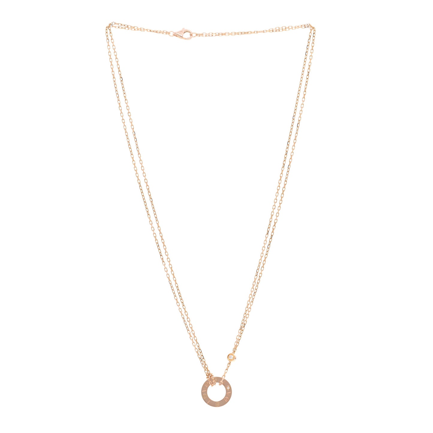 18K Pink Gold 2 Diamond LOVE Necklace