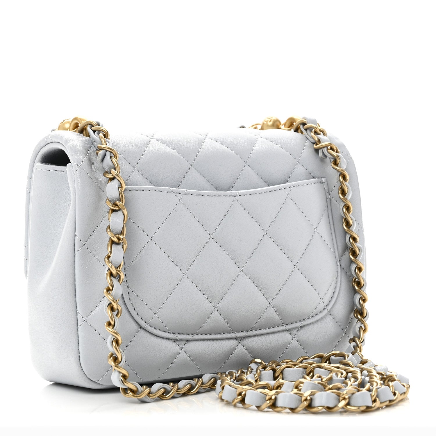 Chanel Shiny Lambskin Quilted Pearl Twist Mini Square Flap Light Blue 3 of 10