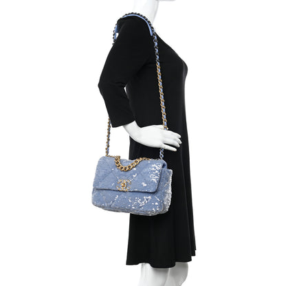 Chanel Sequin Quilted Medium Chanel 19 Flap Light Blue 2 of 10