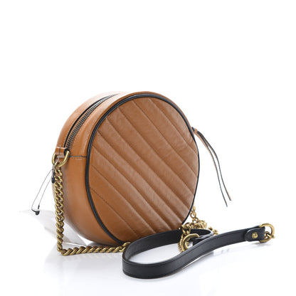 Gucci Azalea Calfskin Matelasse Diagonal Mini Torchon GG Marmont Round Shoulder Bag Cognac Black 3 of 10