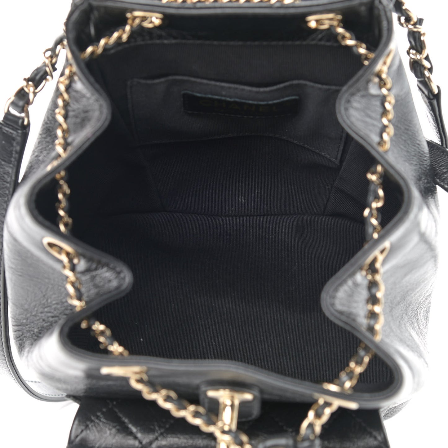 Glazed Aged Calfskin Quilted Small Duma Drawstring Backpack Black