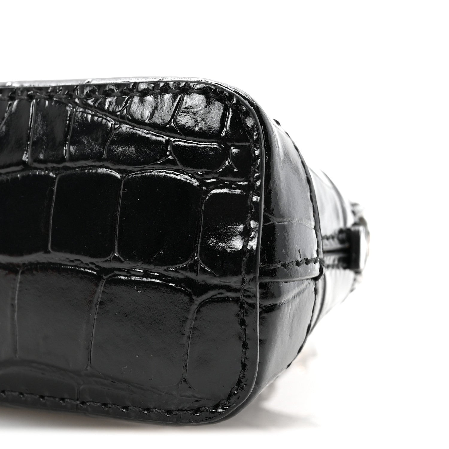 Balenciaga Shiny Calfskin Logo Crocodile Embossed Mini Ville Top