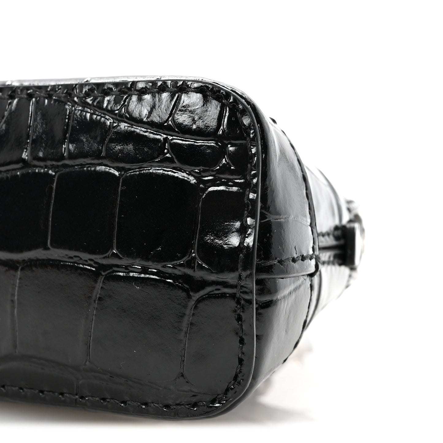 Shiny Calfskin Logo Crocodile Embossed Mini Ville Top Handle Bag Black