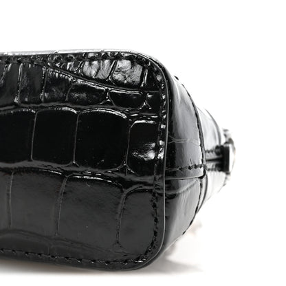 Balenciaga Shiny Calfskin Logo Crocodile Embossed Mini Ville Top Handle Bag Black 9 of 9