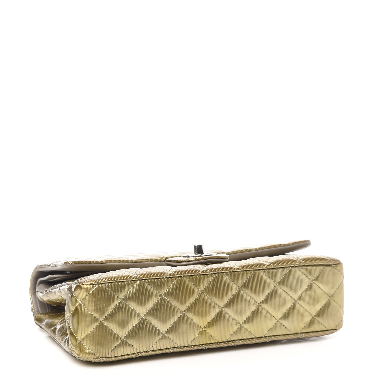 Chanel Striated Patent Quilted Medium Double Flap Gold 3 of 15
