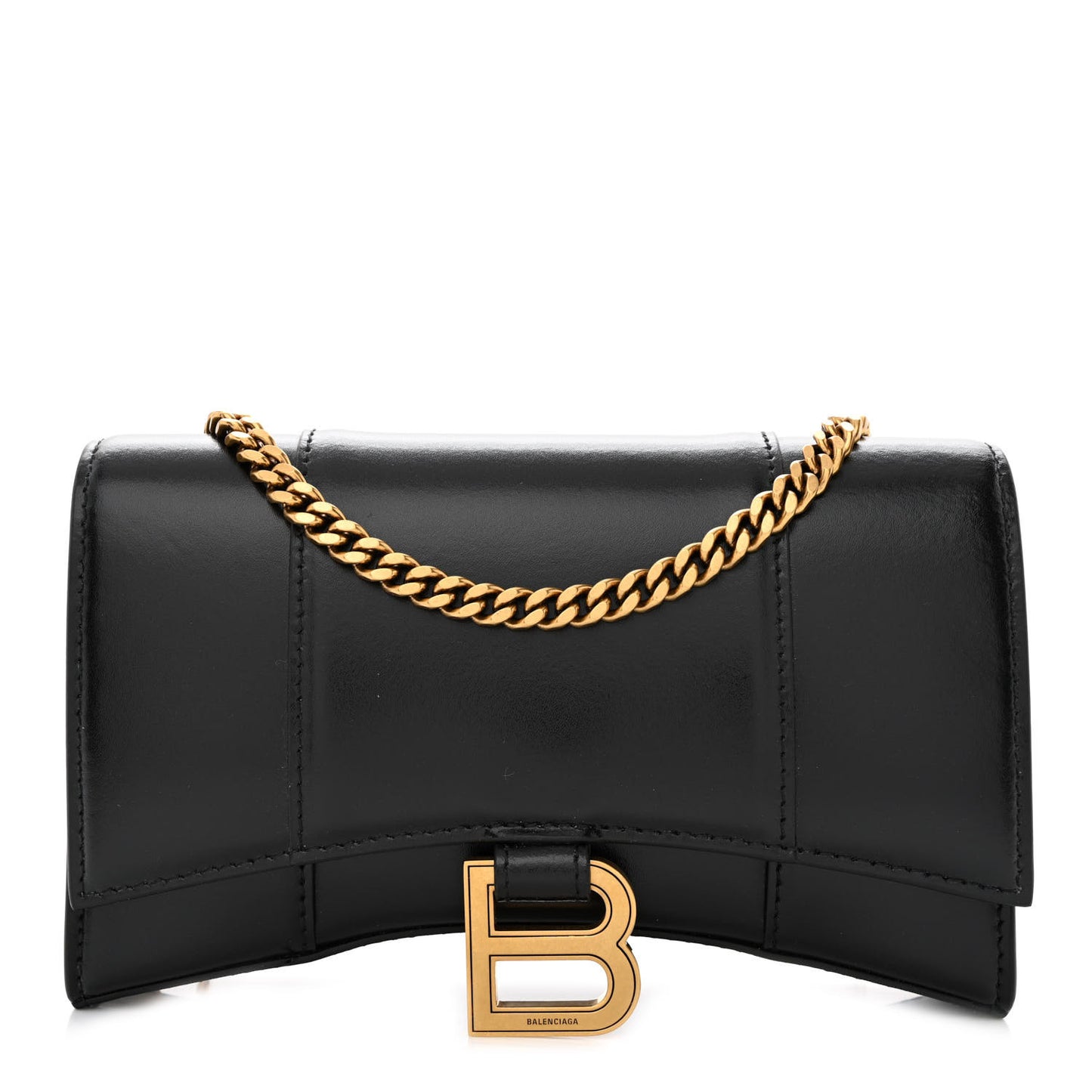Shiny Box Calfskin Hourglass Chain Bag Black