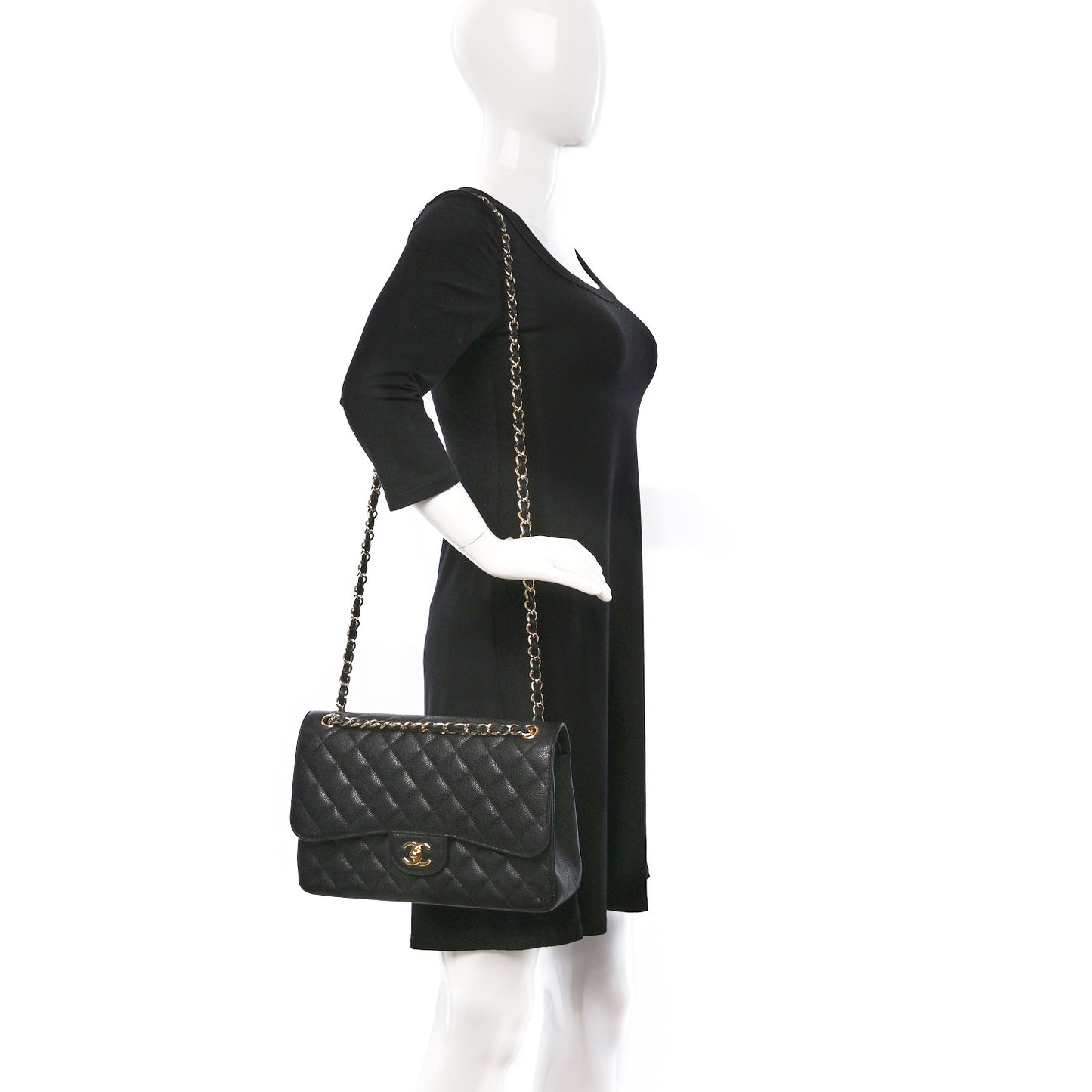 Caviar Quilted Jumbo Double Flap Black