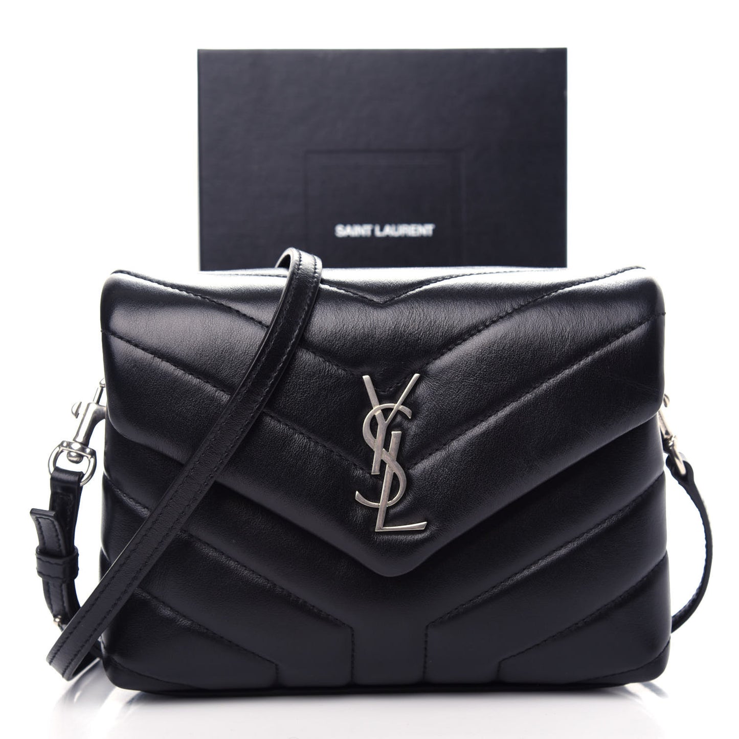 Calfskin Y Quilted Monogram Toy Loulou Crossbody Bag Black