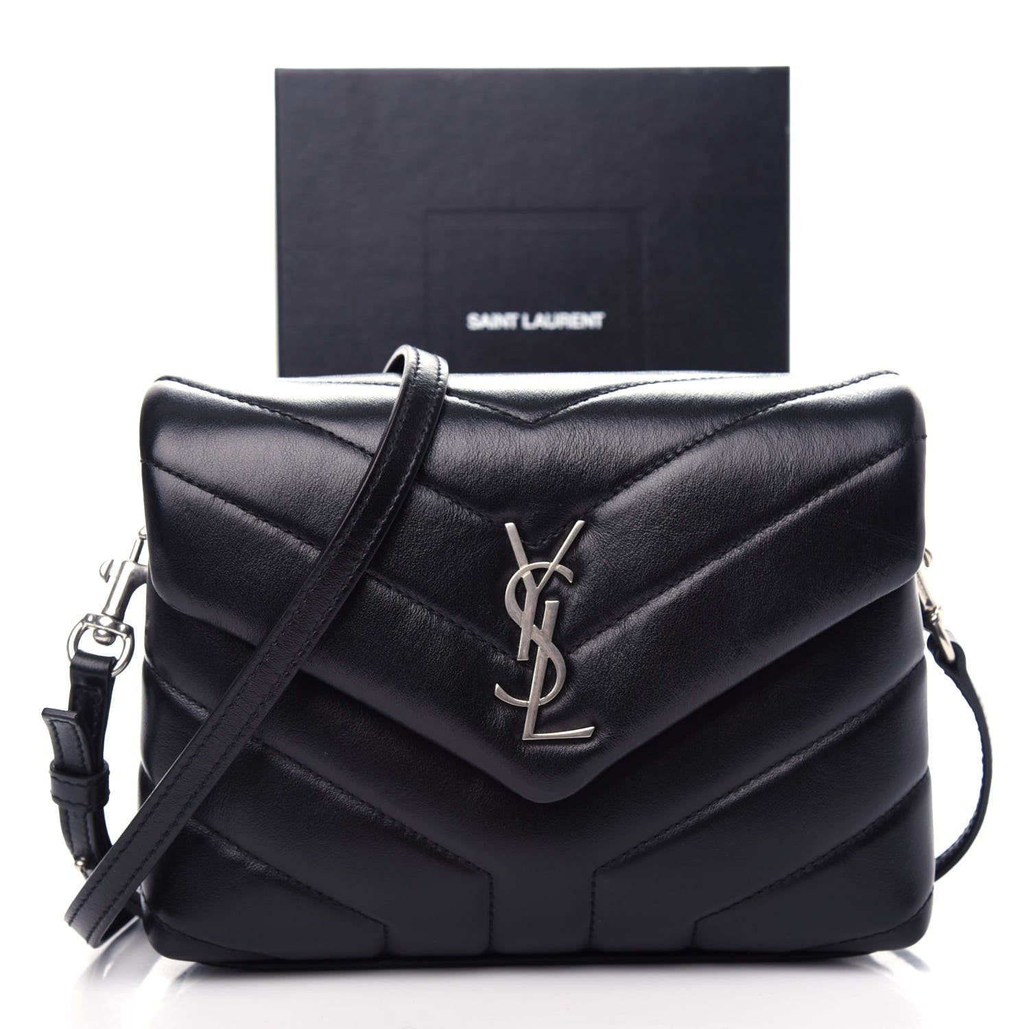 Saint Laurent Calfskin Y Quilted Monogram Toy Loulou Crossbody Bag Black 13 of 13