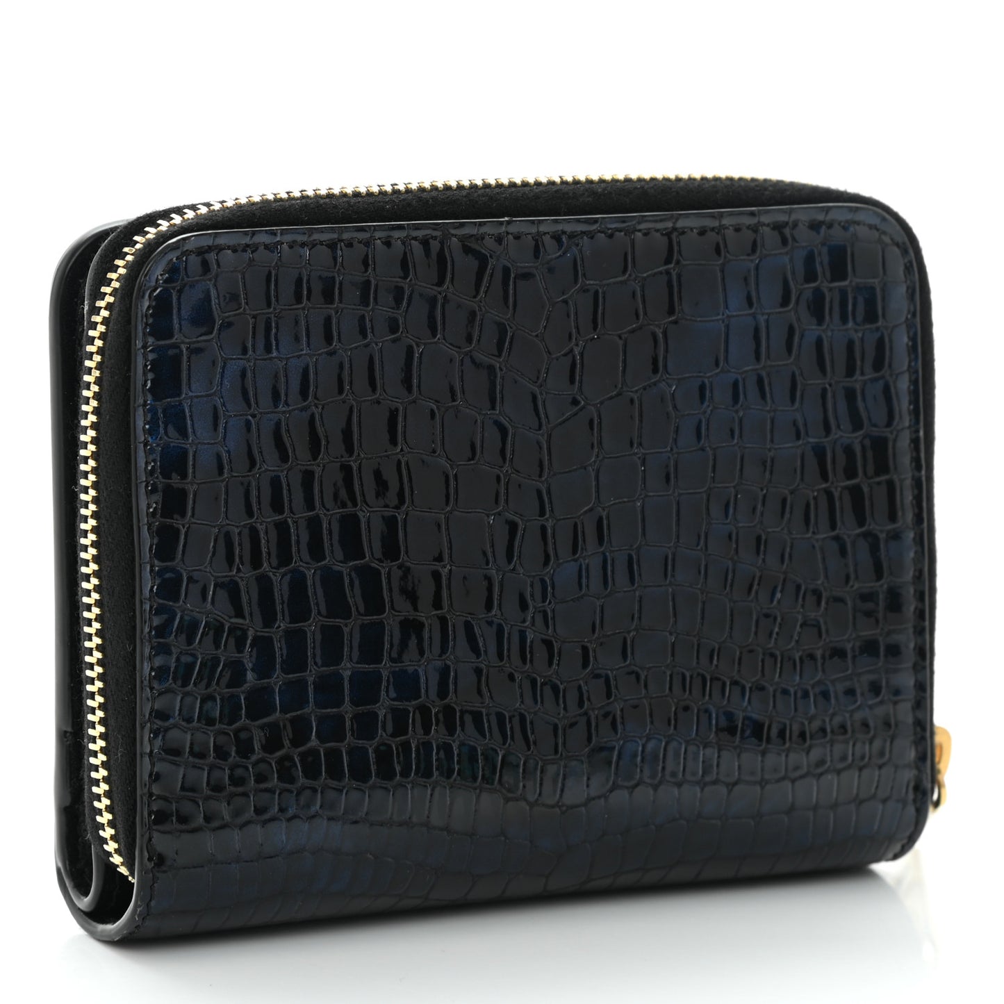 Calfskin Crocodile Embossed Monogram Compact Wallet Blue Black