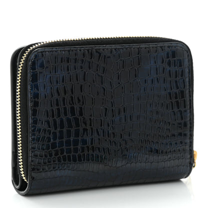 Saint Laurent Calfskin Crocodile Embossed Monogram Compact Wallet Blue Black 3 of 11