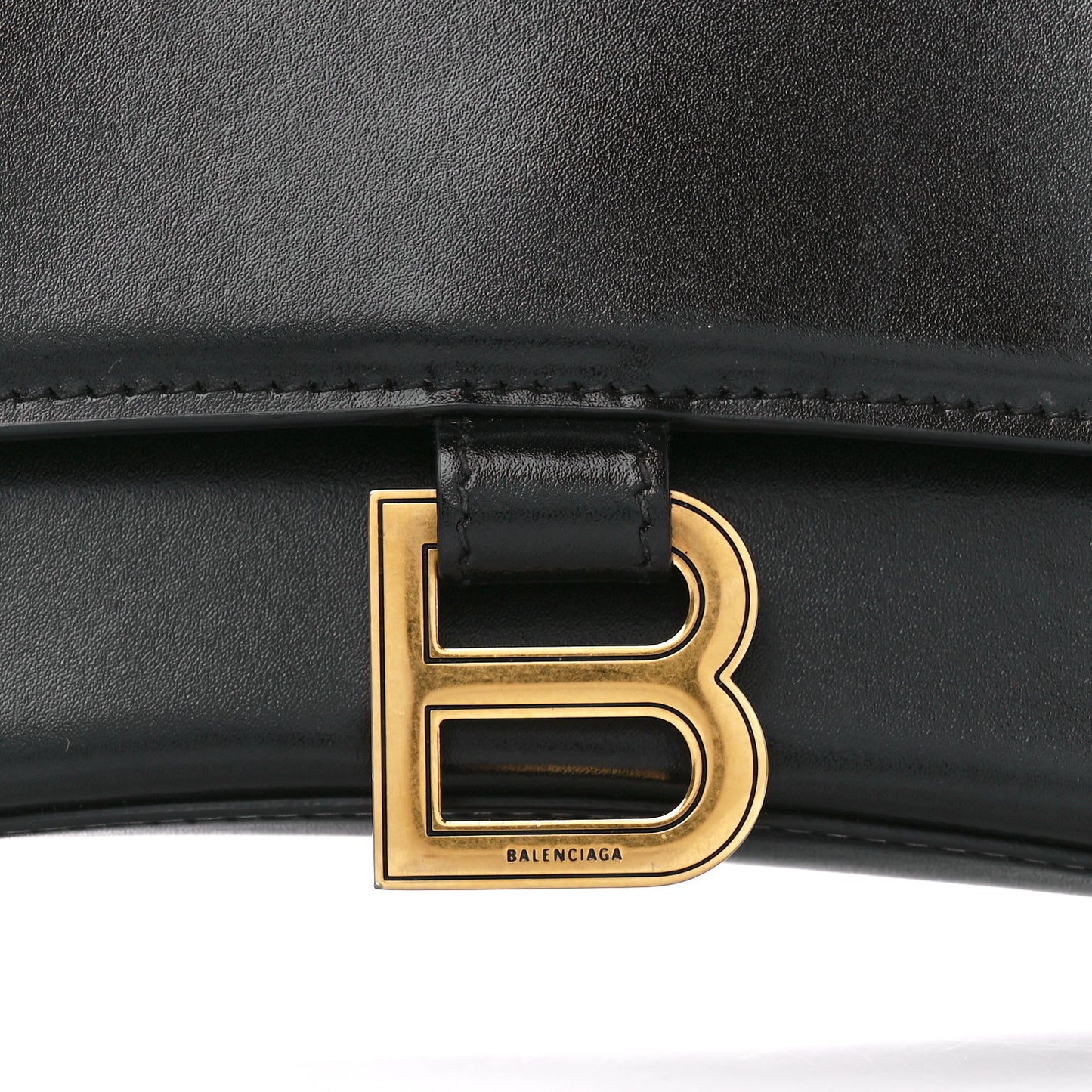 Shiny Box Calfskin Small Hourglass Top Handle Bag Black