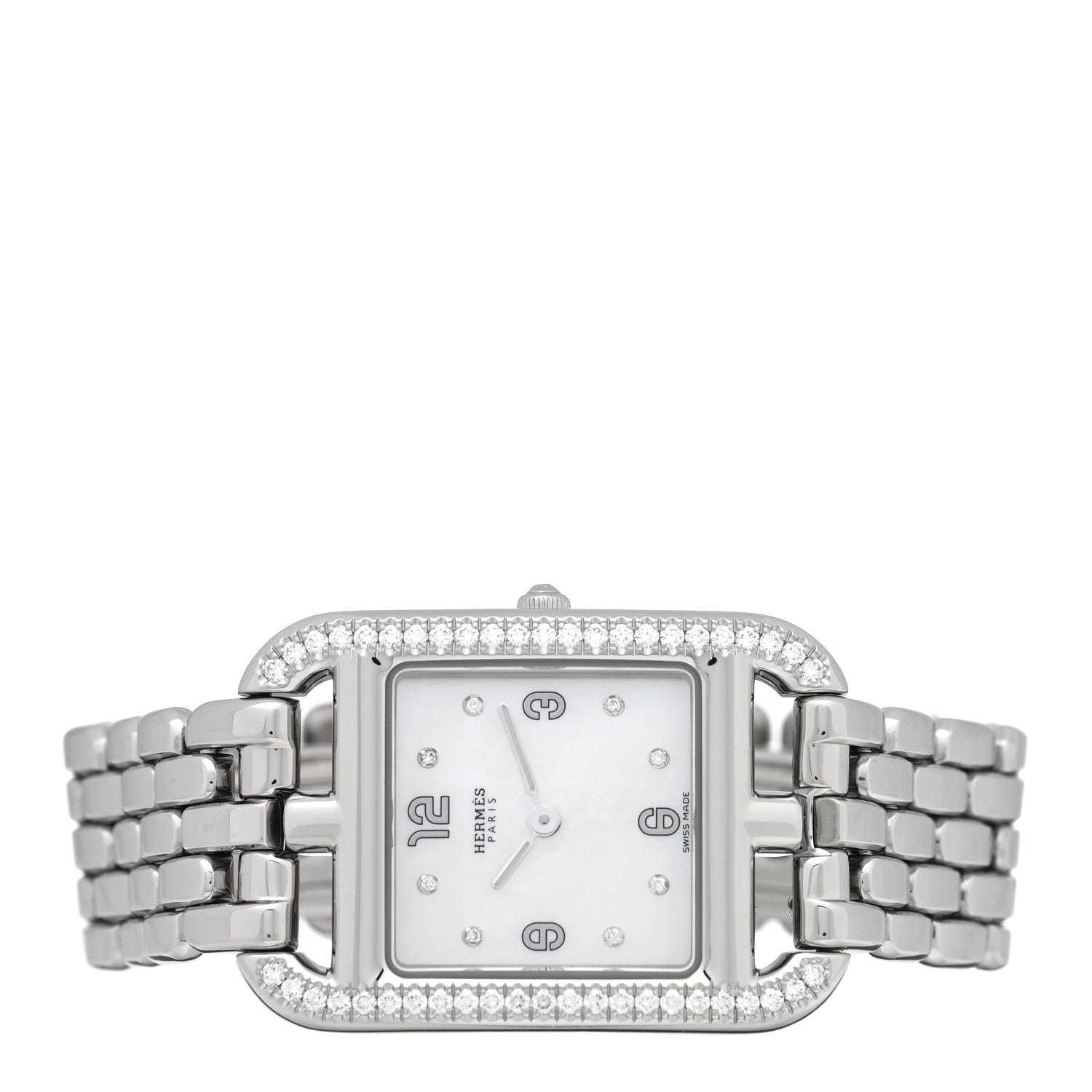 Hermes Stainless Steel Diamond Bezel Mother of Pearl 23mm Cape Cod