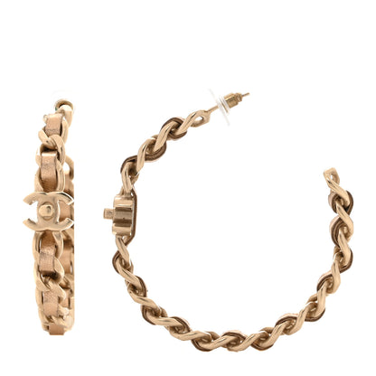 Chanel Metal Lambskin CC Turnlock Chain Hoop Earrings Matte Gold 1 of 5