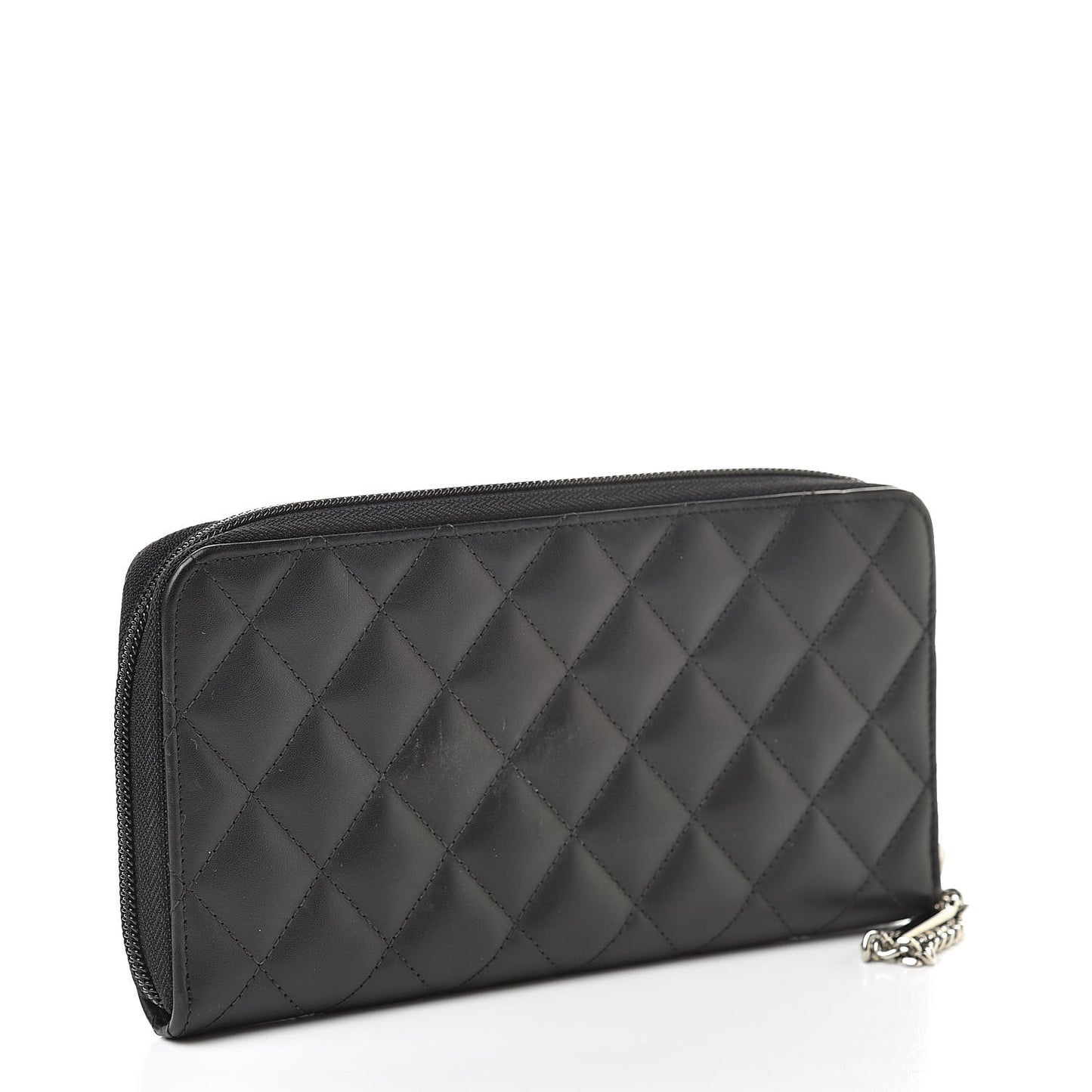 Calfskin Quilted Cambon Large Gusset Zip Around Wallet Black