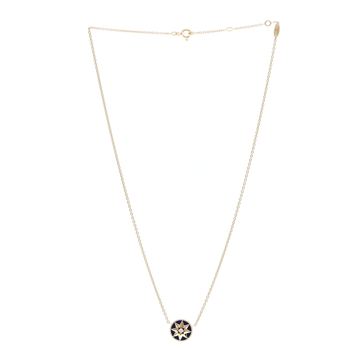 18K Yellow Gold Diamond Lapis Lazuli Rose Des Vents Necklace