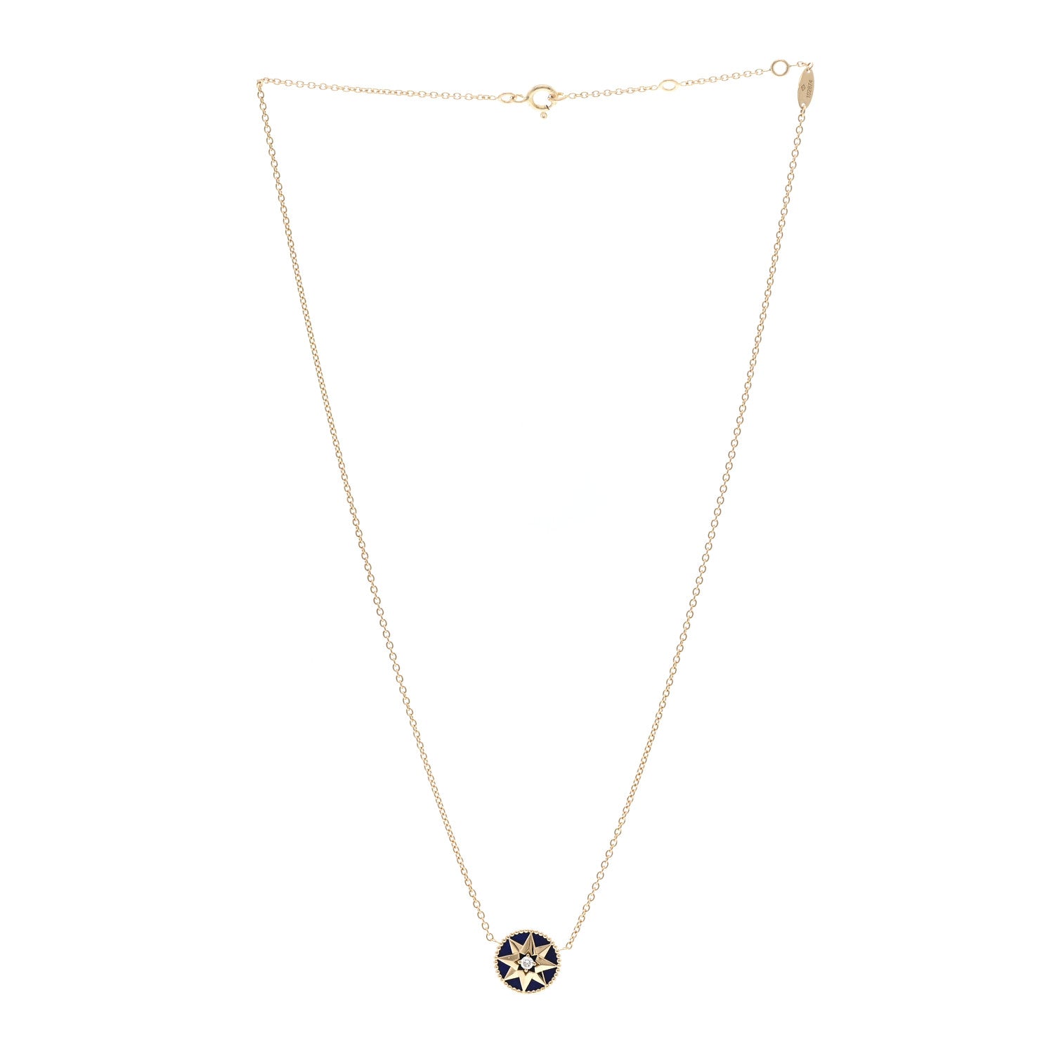 Christian Dior 18K Yellow Gold Diamond Lapis Lazuli Rose Des Vents Necklace 3 of 5