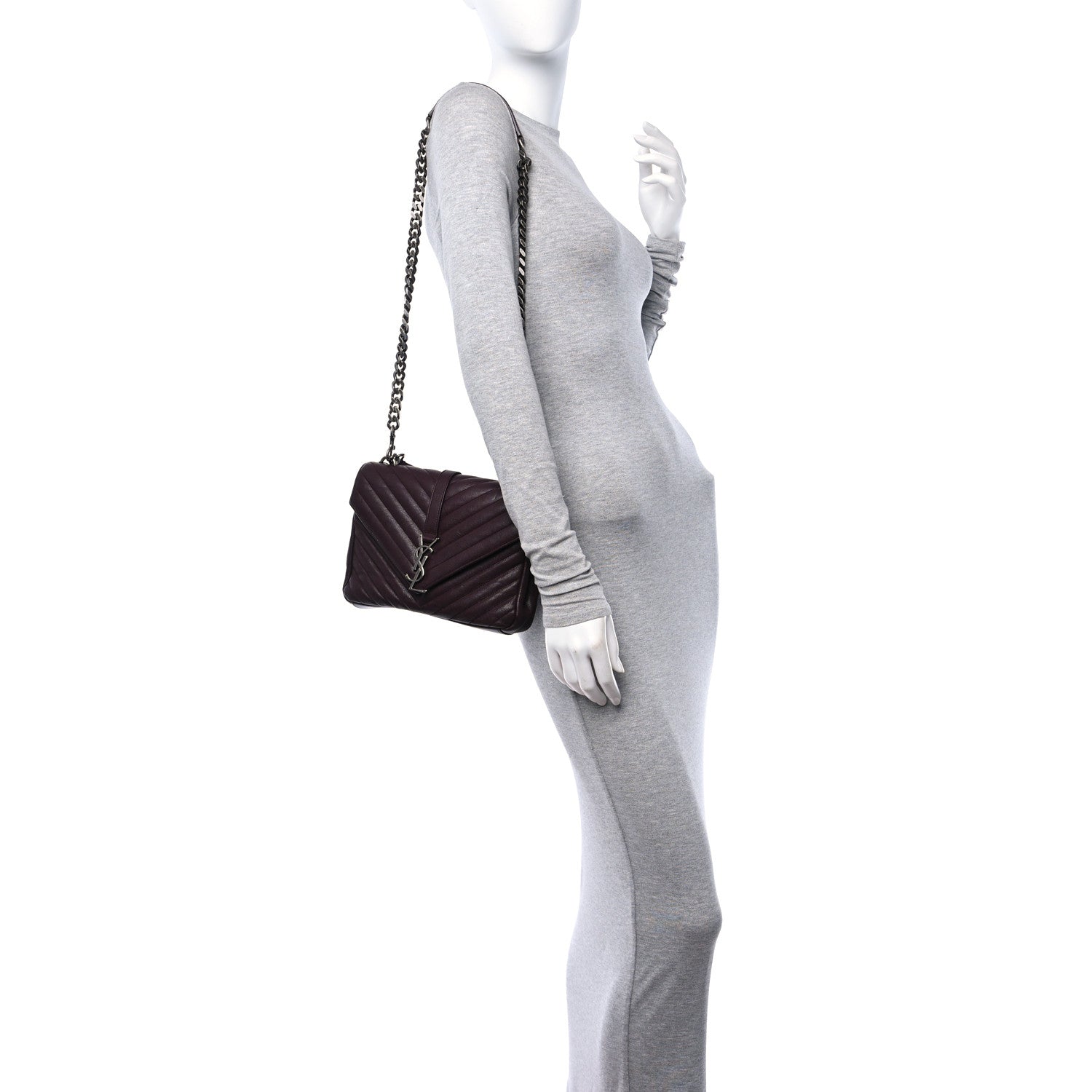 Saint Laurent Sheepskin Matelasse Chevron Monogram Medium College Bag Rouge Legion 2 of 11