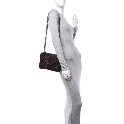 Saint Laurent Sheepskin Matelasse Chevron Monogram Medium College Bag Rouge Legion 2 of 11