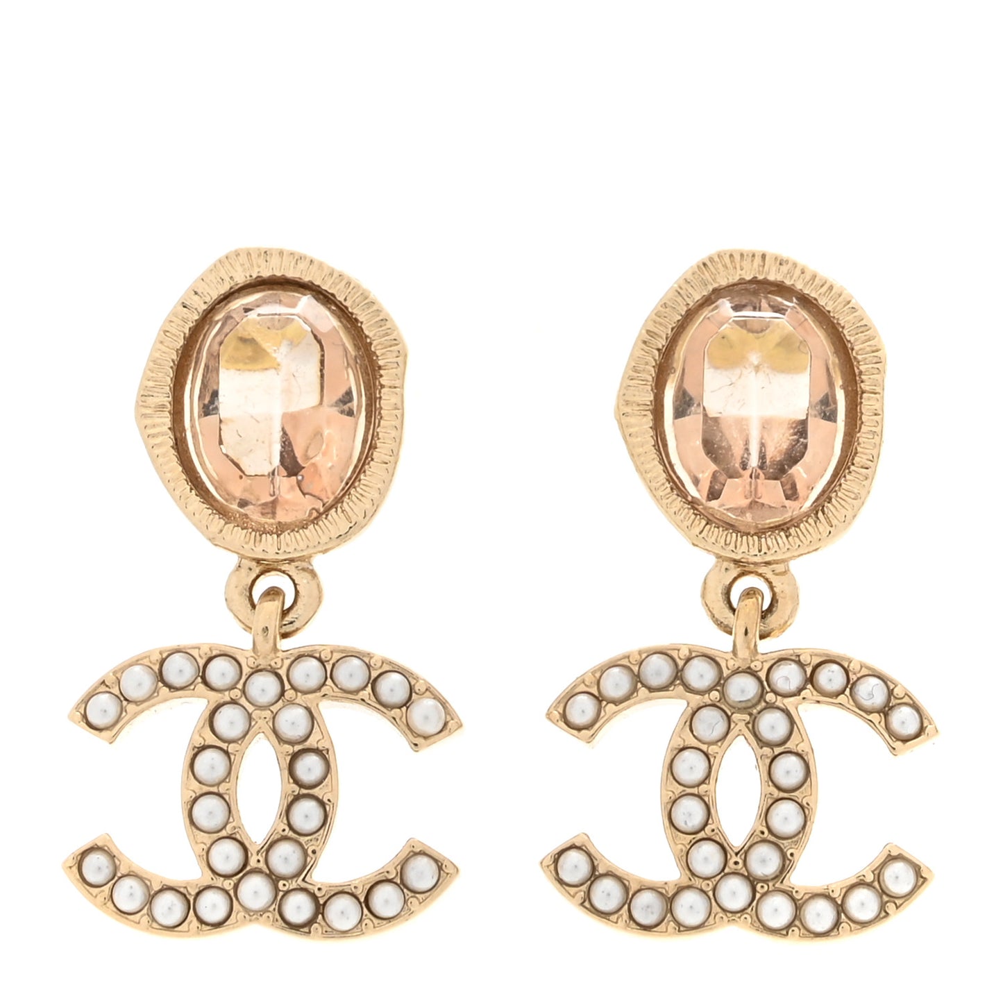 Crystal Pearl CC Drop Earrings Gold Pink