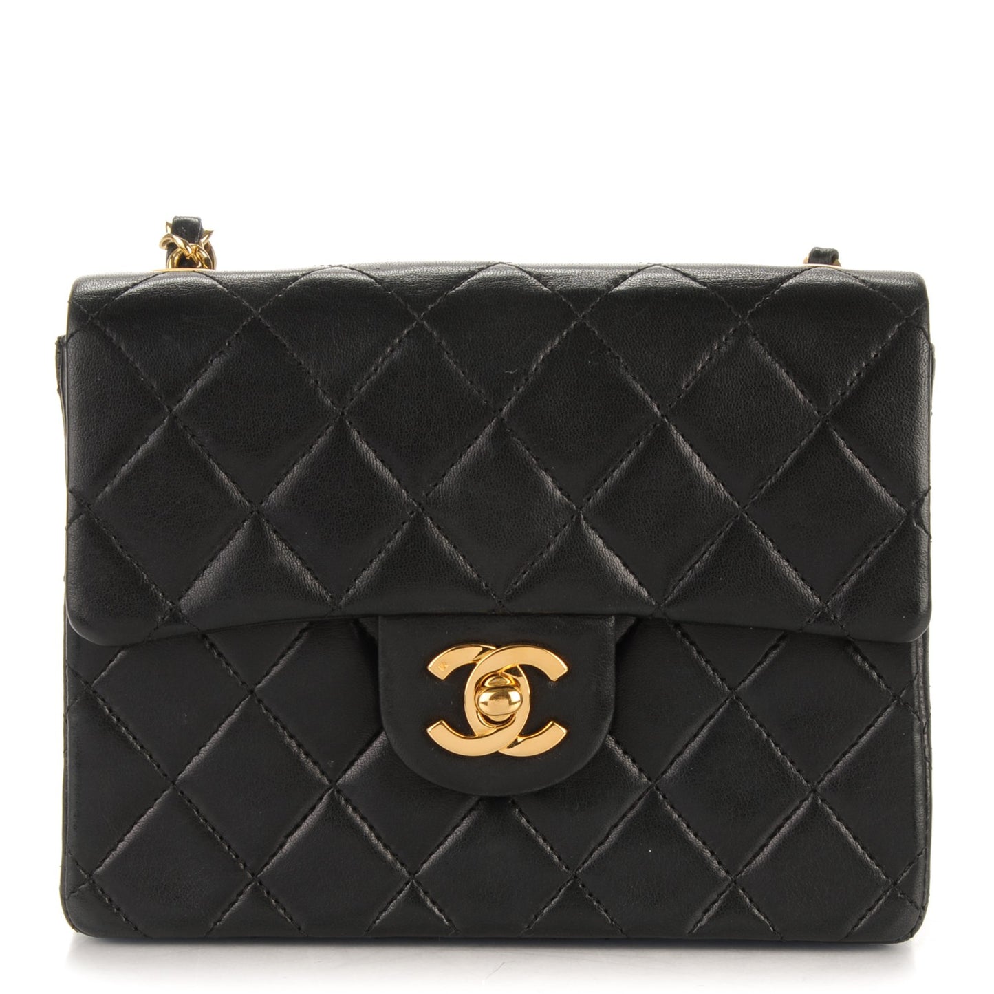 Lambskin Quilted Mini Square Flap Black