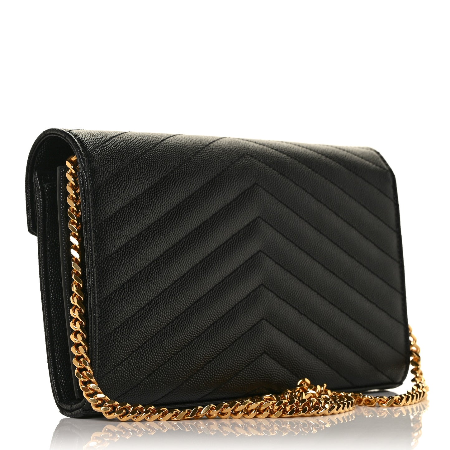 Grain De Poudre Matelasse Chevron Monogram Chain Wallet Black