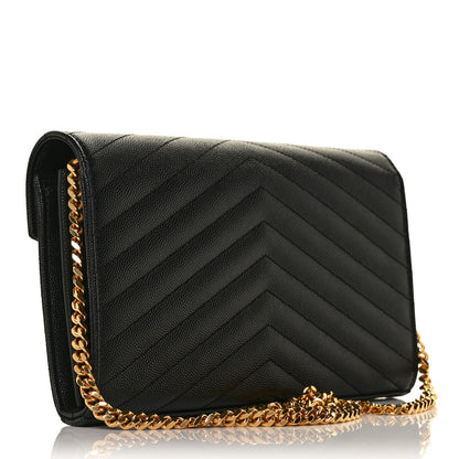 Saint Laurent Grain De Poudre Matelasse Chevron Monogram Chain Wallet Black 2 of 7