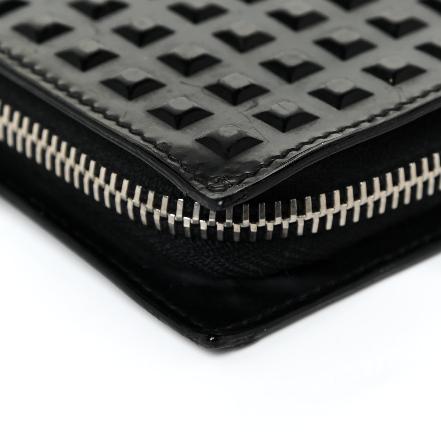 Calfskin Grid Embossed Zip Around Wallet Black