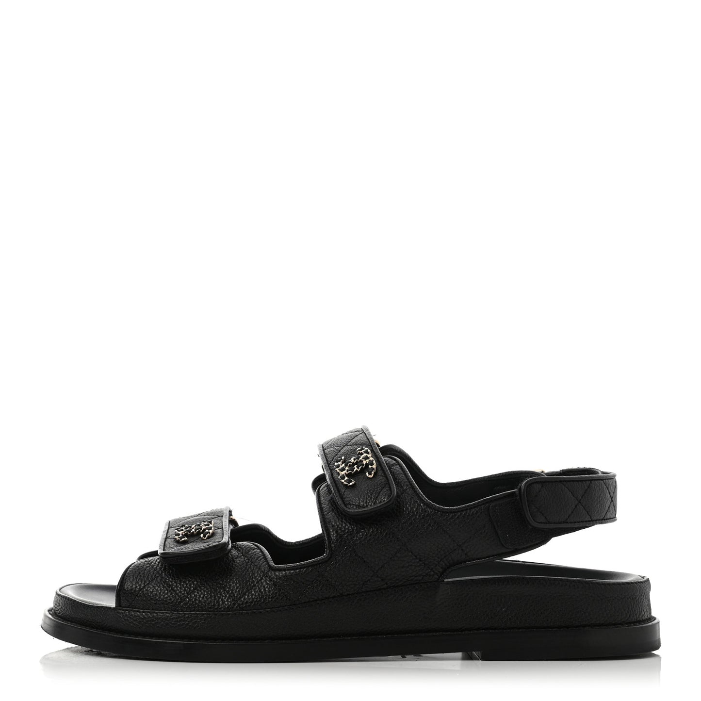 Grained Calfskin Velcro Dad Sandals 41 Black