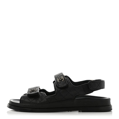 Chanel Grained Calfskin Velcro Dad Sandals 41 Black 1 of 8