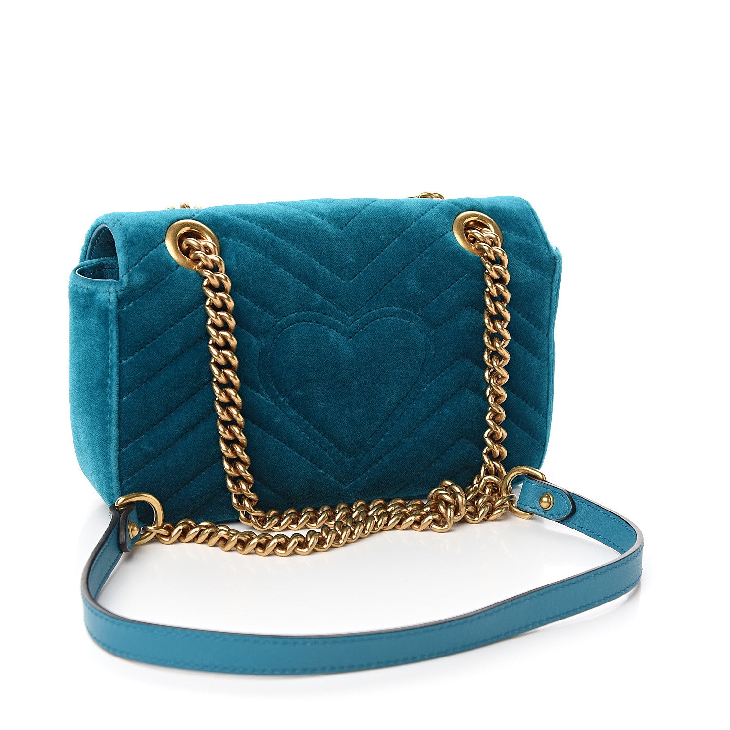 Gucci Velvet Matelasse Mini GG Marmont Shoulder Bag Pavone Cyan 2 of 9