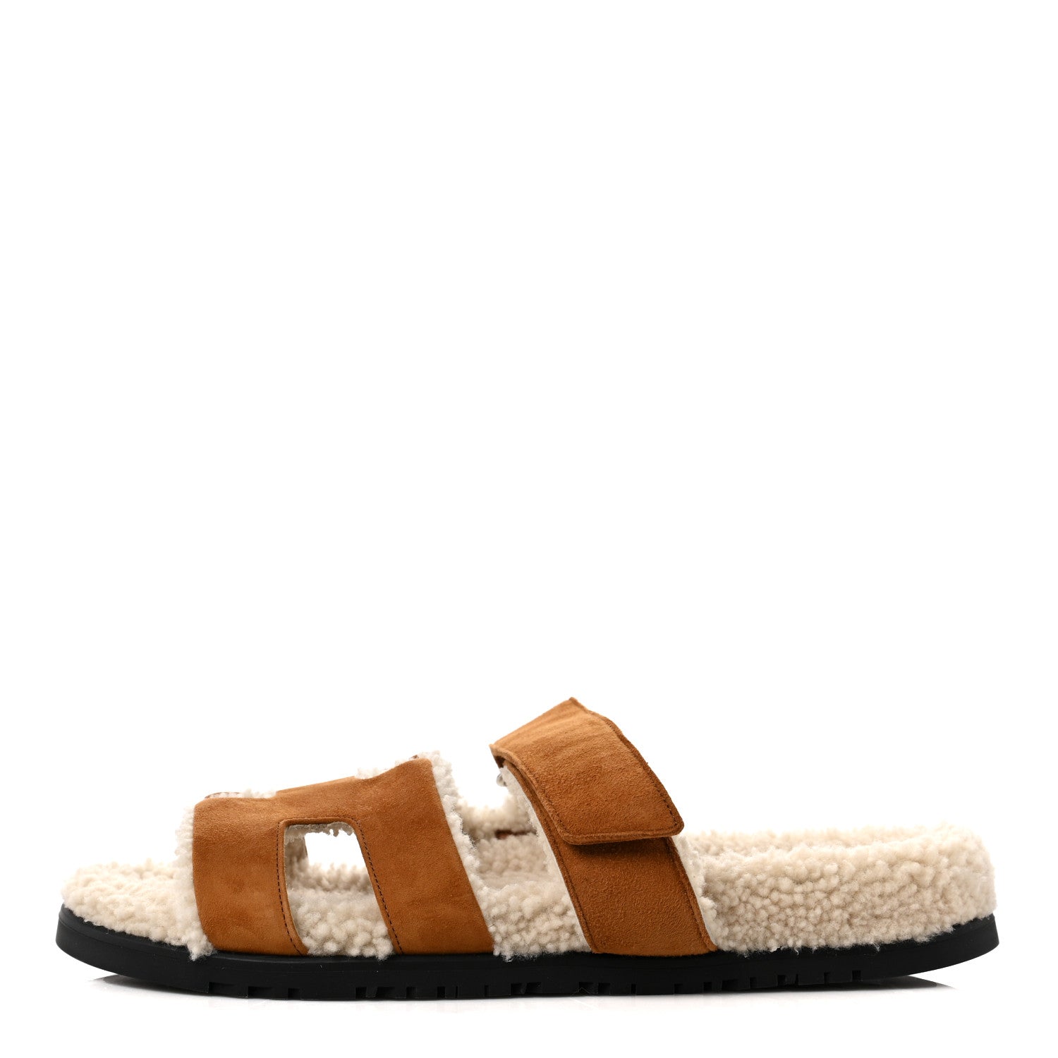 Hermes Suede Goatskin Woolskin Womens Chypre Sandals 39 Brun Fume Ecru 1 of 8