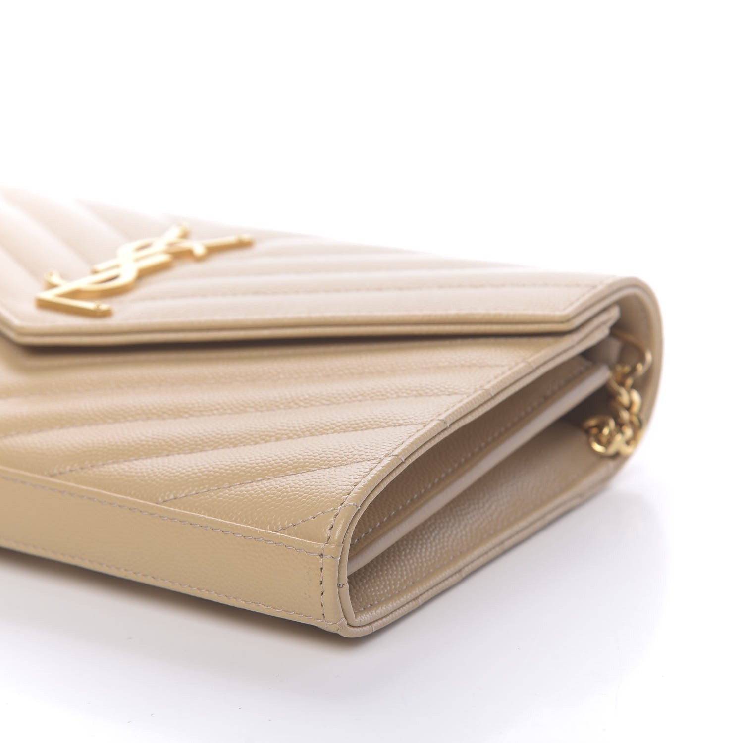 Saint Laurent Grain De Poudre Matelasse Chevron Monogram Chain Wallet Nude Powder 8 of 10