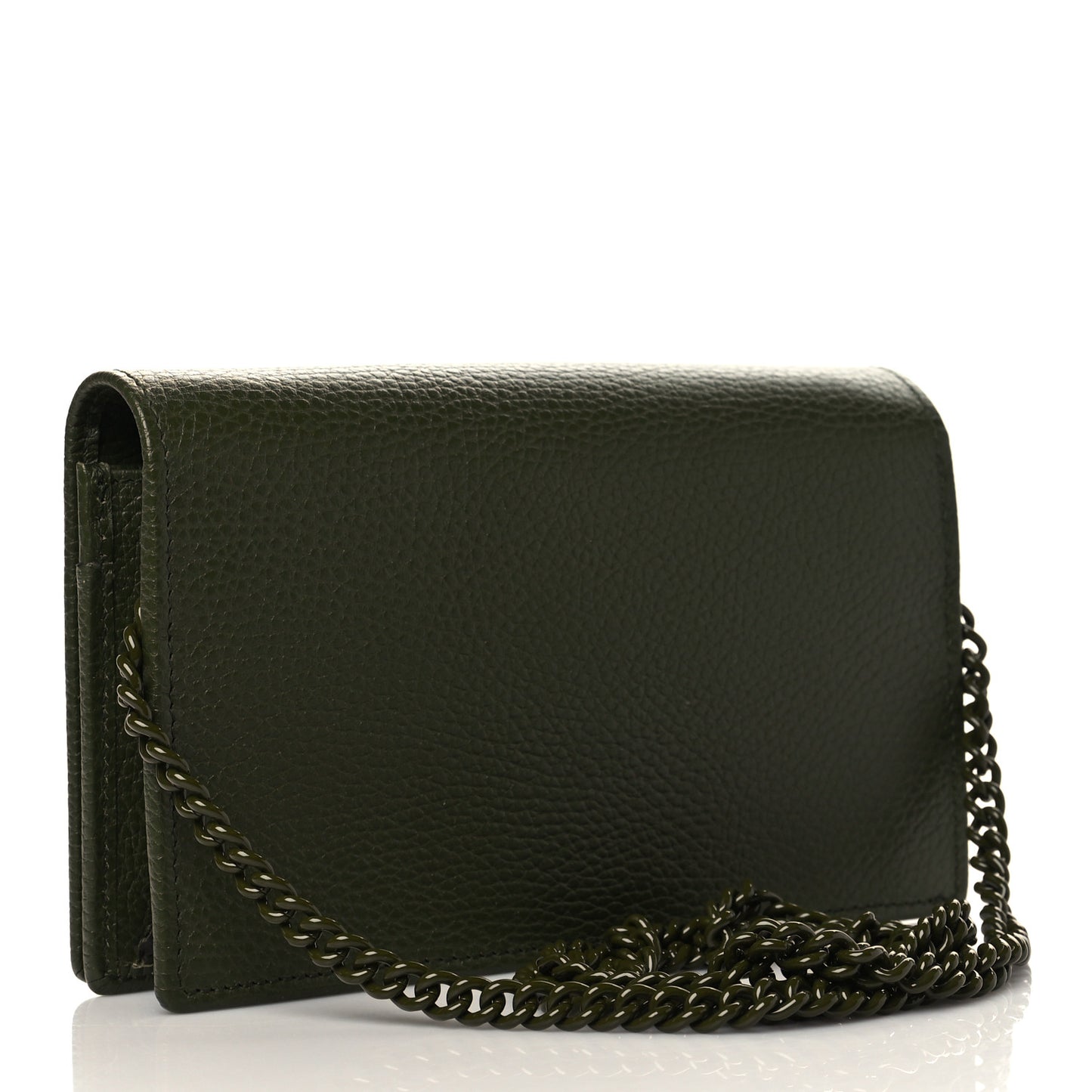 Dollar Calfskin Enamel Monochrome Mini GG Marmont Chain Wallet Military Wood