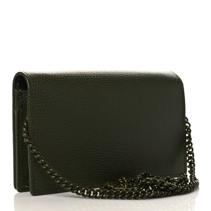 Gucci Dollar Calfskin Enamel Monochrome Mini GG Marmont Chain Wallet Military Wood 2 of 6