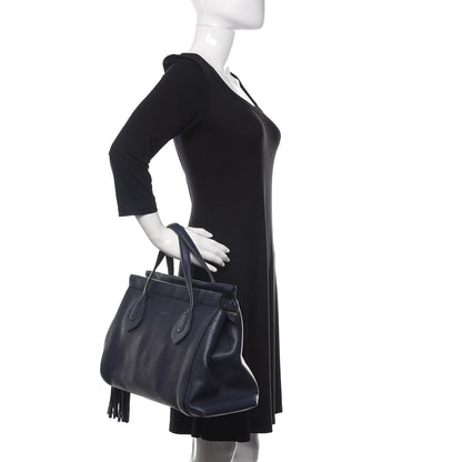 Gucci Pebbled Calfskin Large Lady Tassel Top Handle Bag Dark Blue 2 of 11