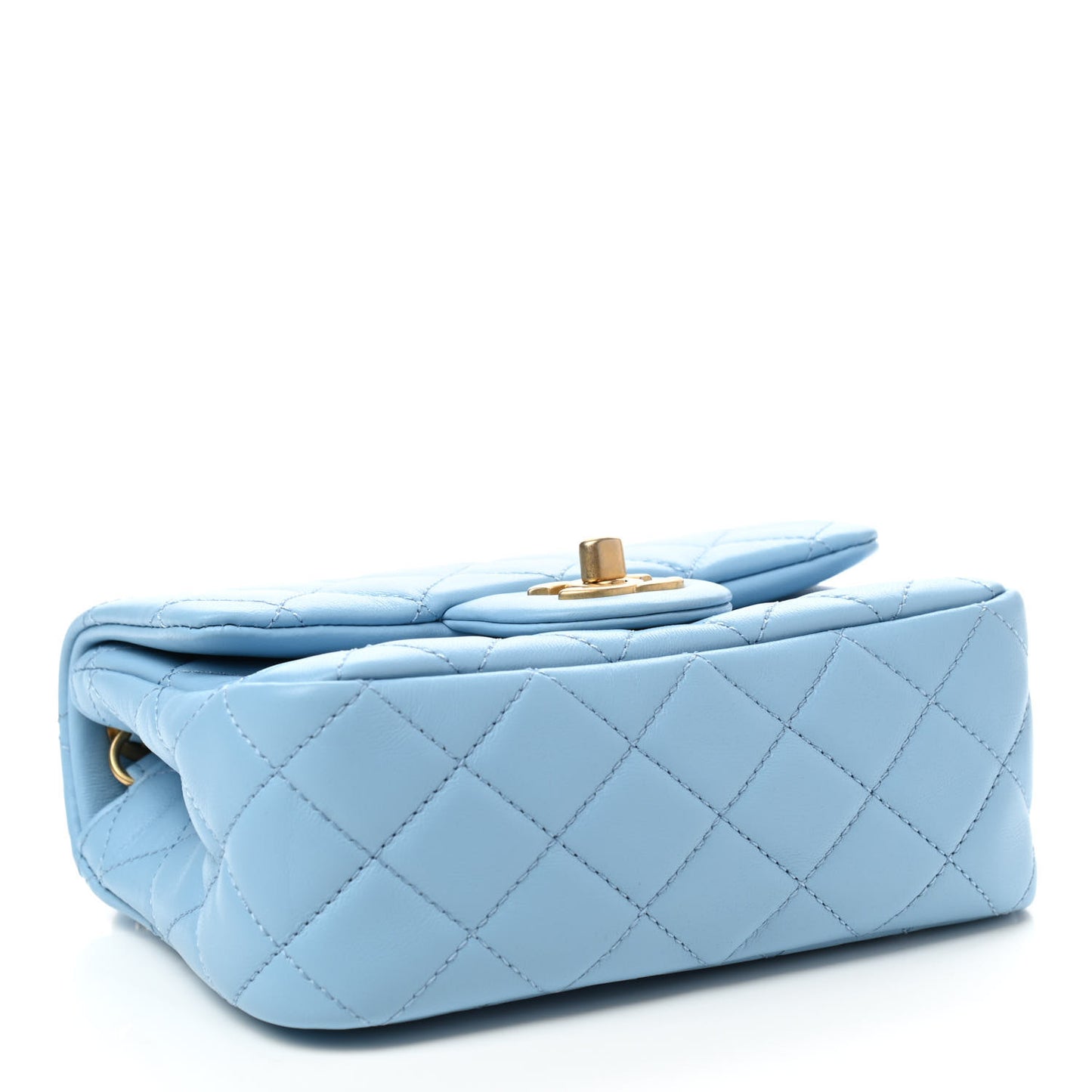 Lambskin Quilted Mini Pearl Crush Flap Light Blue