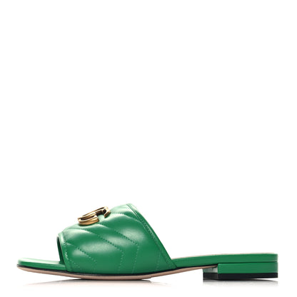 Gucci Nappa Matelasse GG Marmont Flat Slide Sandals 36.5 New Shamarock 1 of 10
