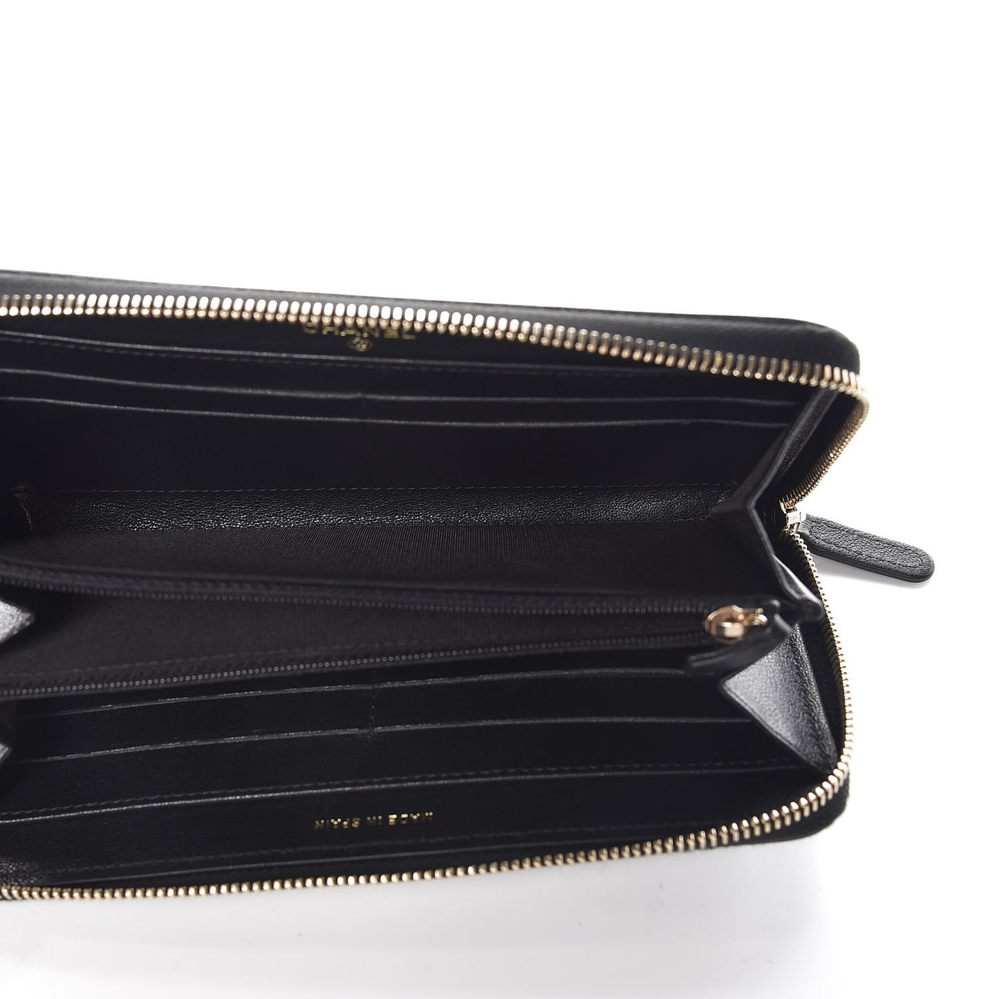 Sheepskin Quilted Large Gusset Mademoiselle Vintage Zip Around Wallet Black