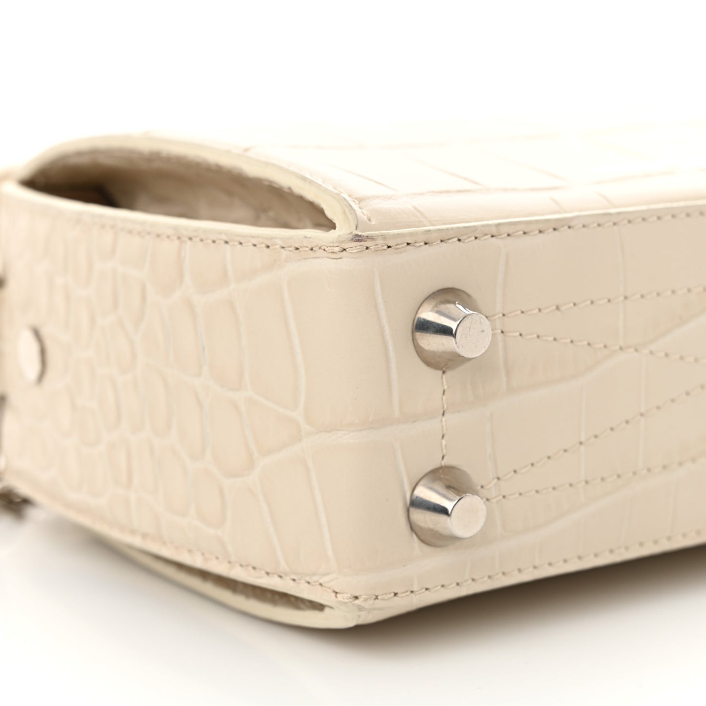 Calfskin Crocodile Embossed Box Shoulder Bag 16 White Bone