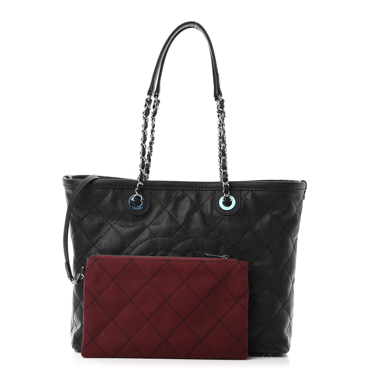 Grained Calfskin Quilted Small Daily Shopping Tote Black