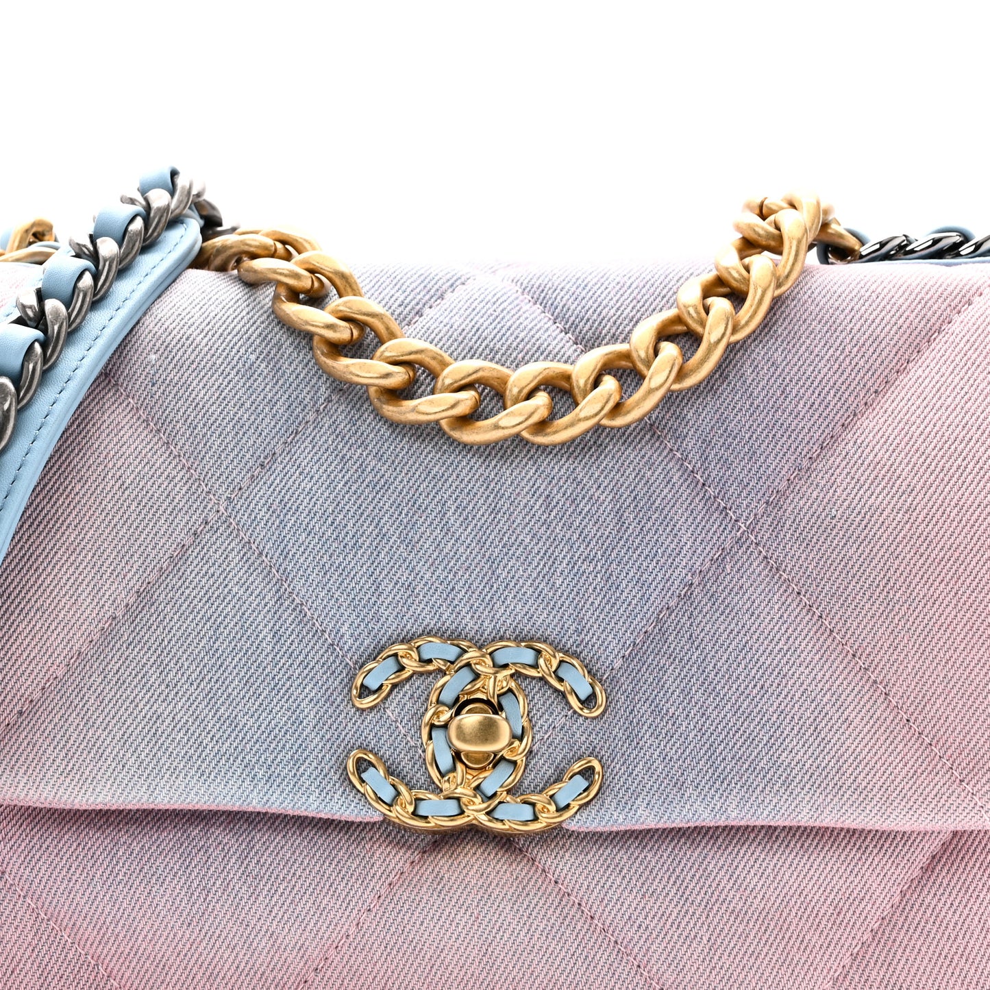 Denim Quilted Medium Chanel 19 Flap Blue Pink