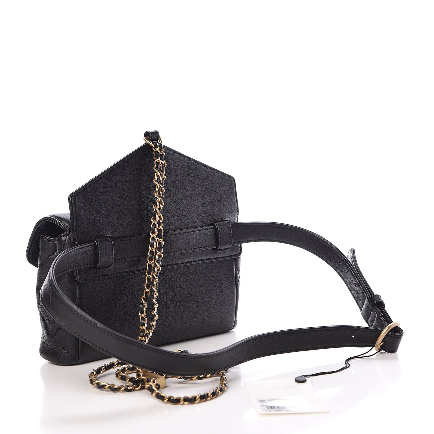 Calfskin Quilted Carry With Chic Flap Waist Bag With Chain Black