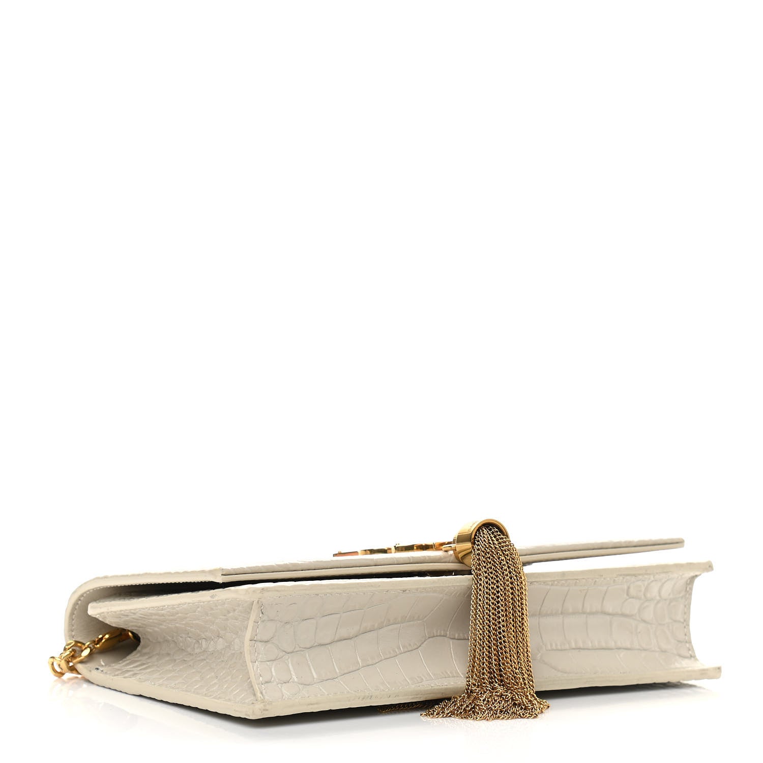 Saint Laurent Calfskin Crocodile Embossed Kate Monogram Tassel Chain Wallet Vintage White 3 of 14