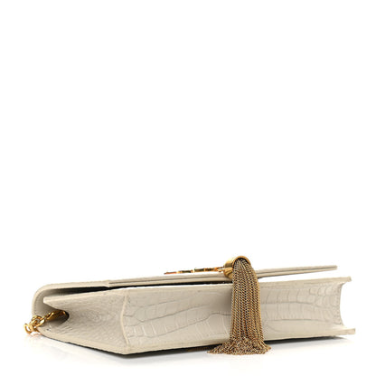 Saint Laurent Calfskin Crocodile Embossed Kate Monogram Tassel Chain Wallet Vintage White 3 of 14