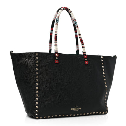 Valentino Garavani Pebbled Calfskin Beaded Rockstud Tote Black 3 of 15